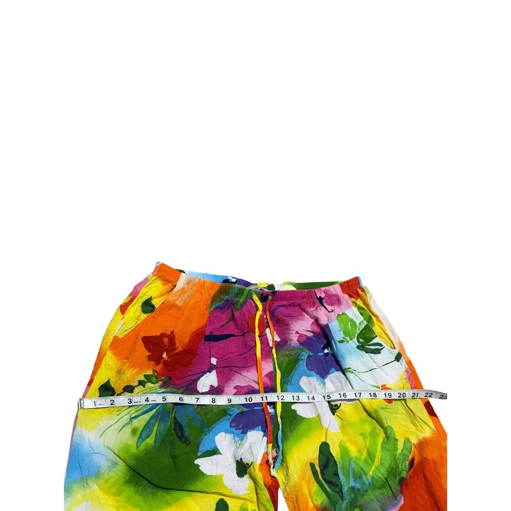 Jams World Crop Pants Womens L Floral Tropical Wide Leg Pull On Capri - Picture 5 of 11